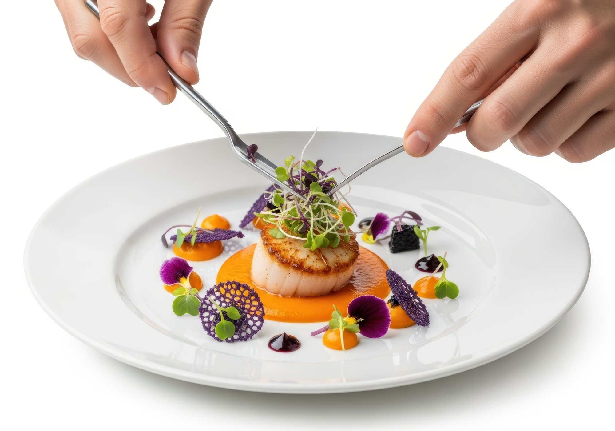 Chef che prepara una composizione gastronomica